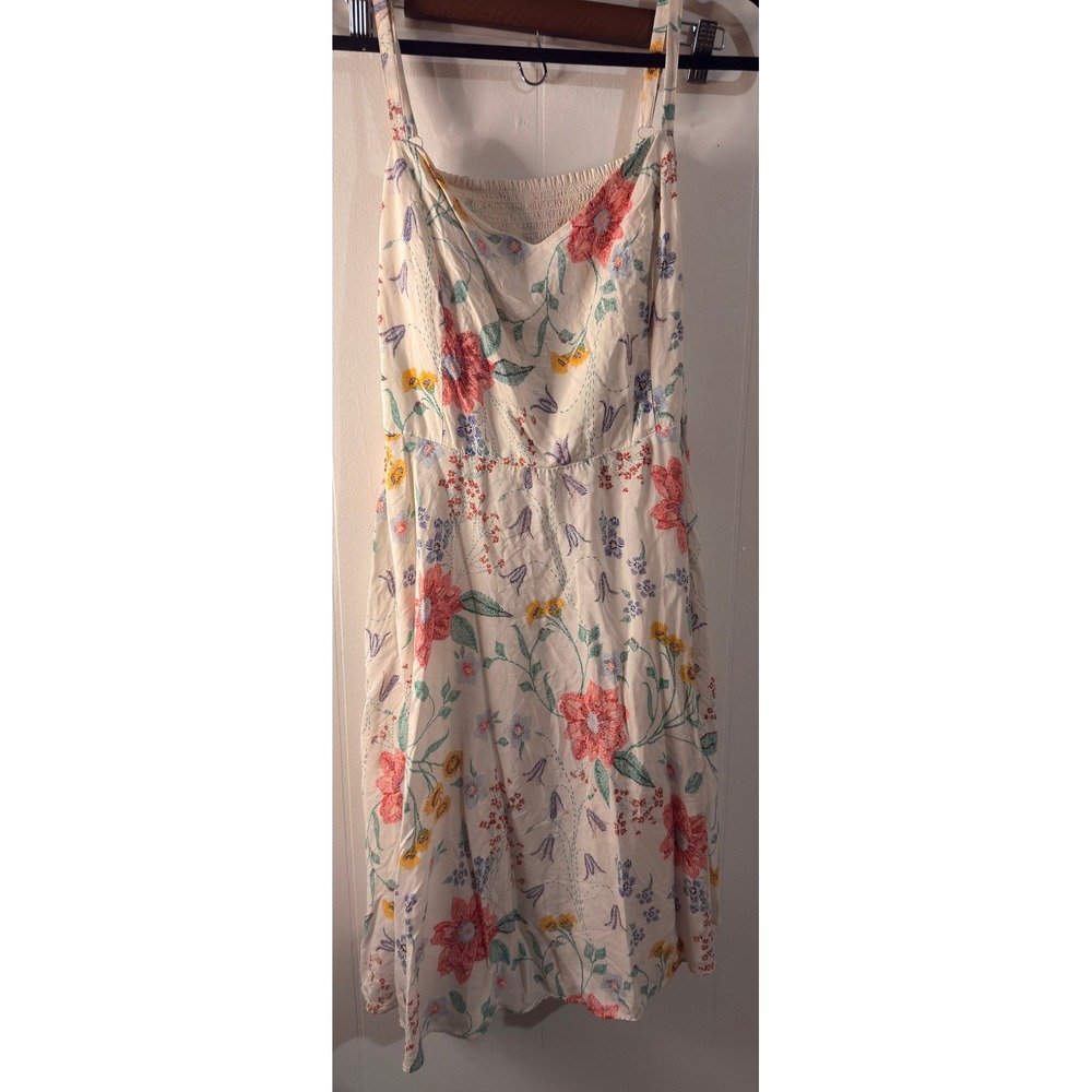 Old Navy Pink White Floral Smocked Cami Midi‎ Dress Sundress Casual Vacation